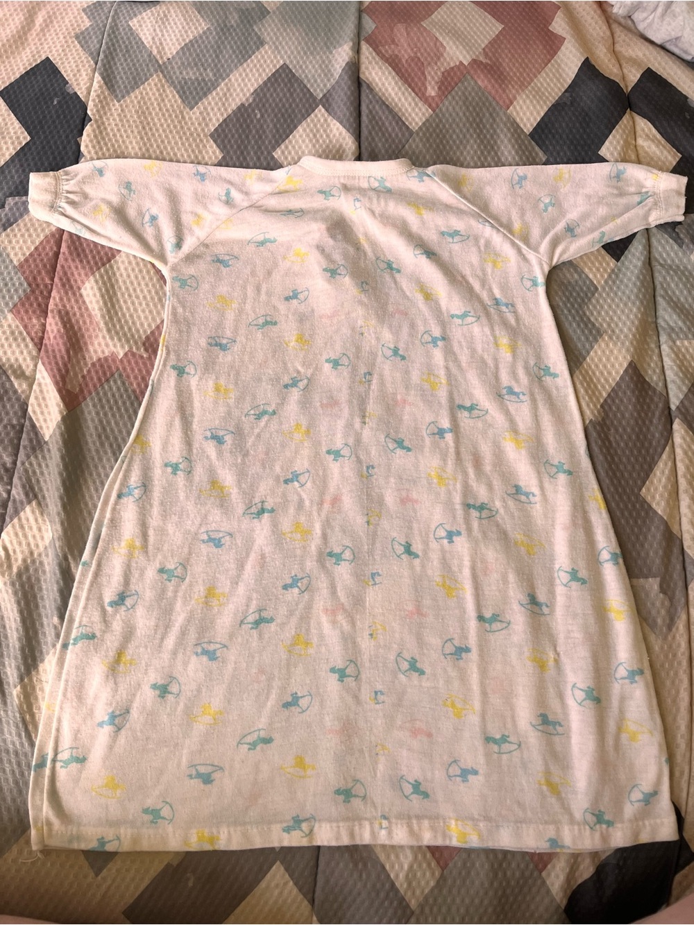 Baby Pajama Gown in Light Pink with Yellow & Blue Rocking Horse Print